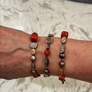 Silpada vibrant Red and Brown Beaded Bracelet Trio